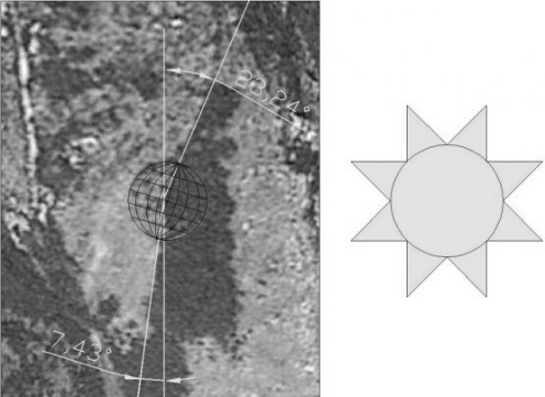 Кръгът, сниман от сателит, с нанесена върху него Земята с основните й планетарни характеристики.