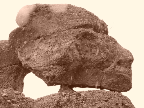 Една от Белоградчишките скали, имаща форма на глава и силно наподобяваща изображенията на Богинята-майка от Магура.